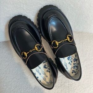Gucci Black Loafers with Gold Bit Detail